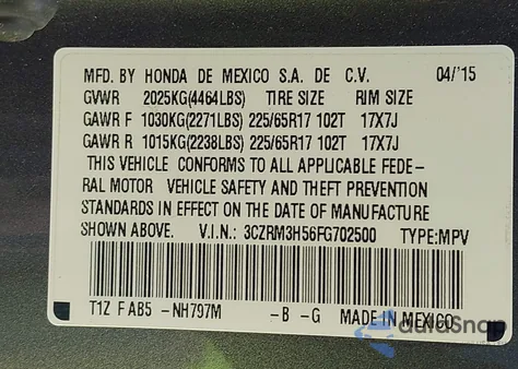 2015 Honda Cr-V Ex from USA, damaged, VIN 3CZRM3H56FG702500